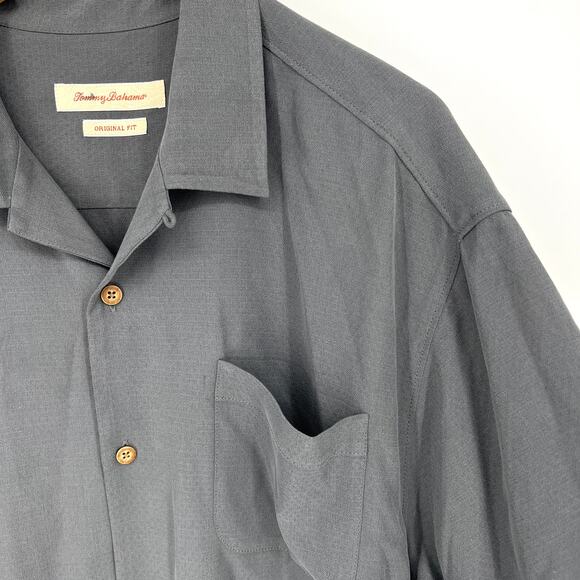 Tommy Bahama Gray Silk High & Tight Hand Rolled Cigars Embroidered Shirt Size Xl - Picture 3 of 6